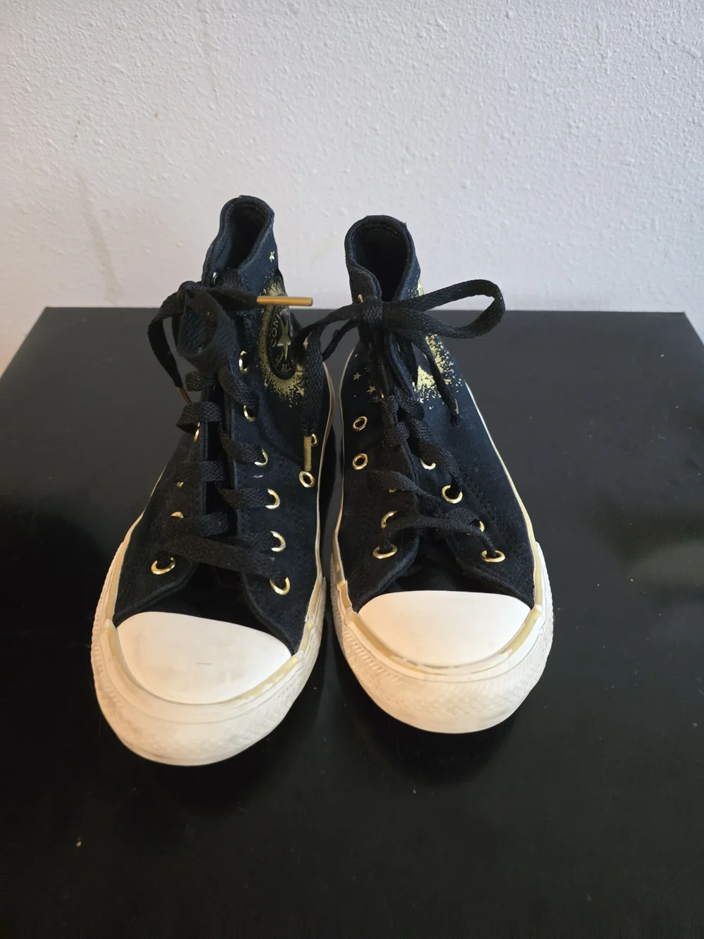 Kids Black High-Top Sneakers with Gold Star Accent